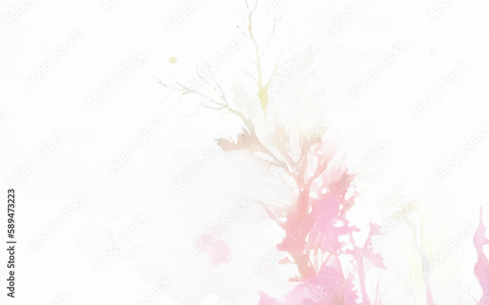 A watercolor painting of a tree with a pink background.