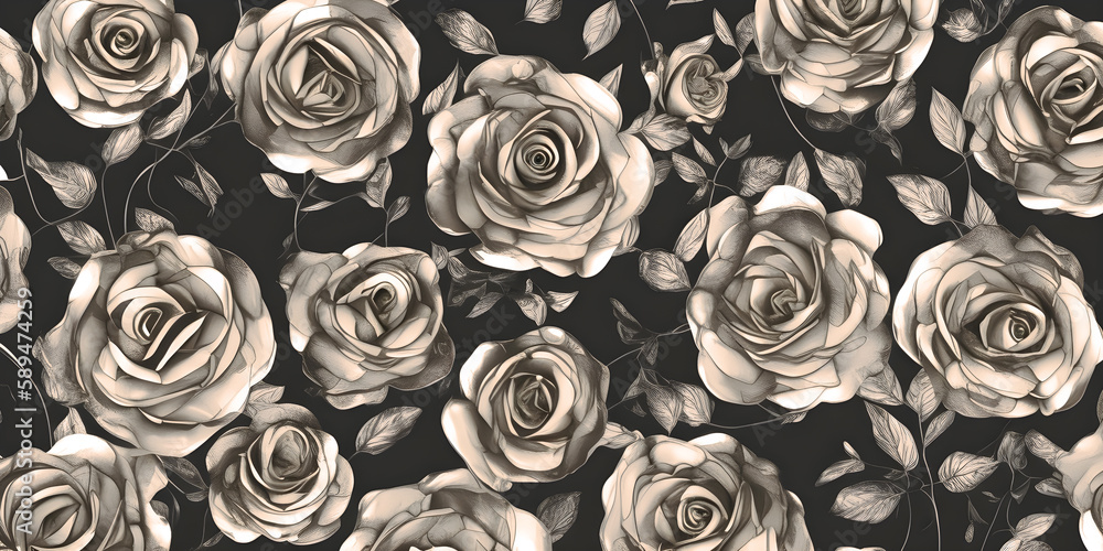 Background of flowers, floral, golden roses on a dark background, ai generated Background of flowers, floral, golden roses on a dark background, ai generated