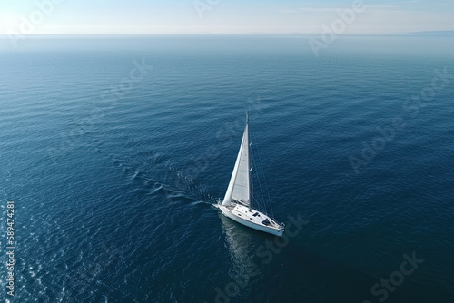 White boat on deep blue water as seen from above. Ai generated  © Oleksii Halutva