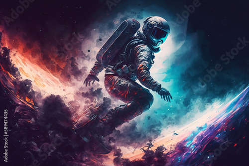 An astronaut riding the waves of a nebula  donning a sleek  futuristic suit  Generative Ai