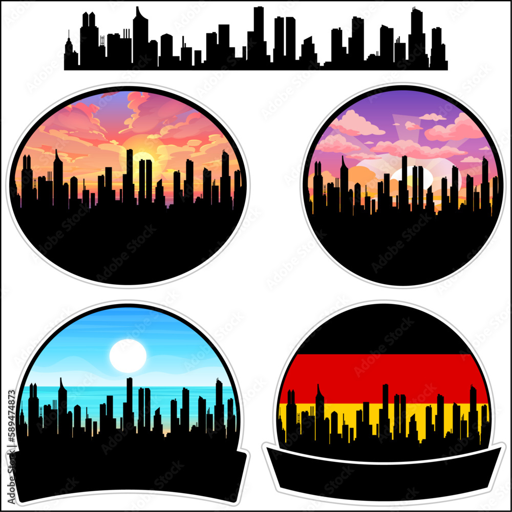 Overath Skyline Silhouette Germany Flag Travel Souvenir Sticker Sunset Background Vector Illustration SVG EPS AI