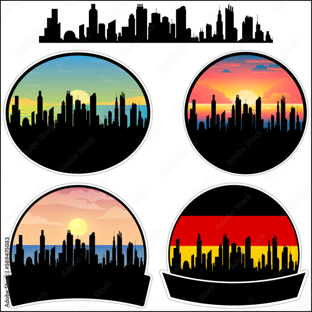 Hamminkeln Skyline Silhouette Germany Flag Travel Souvenir Sticker Sunset Background Vector Illustration SVG EPS AI