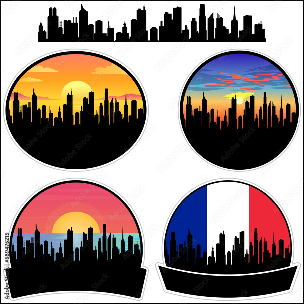 Cavaillon Skyline Silhouette France Flag Travel Souvenir Sticker Sunset Background Vector Illustration SVG EPS AI