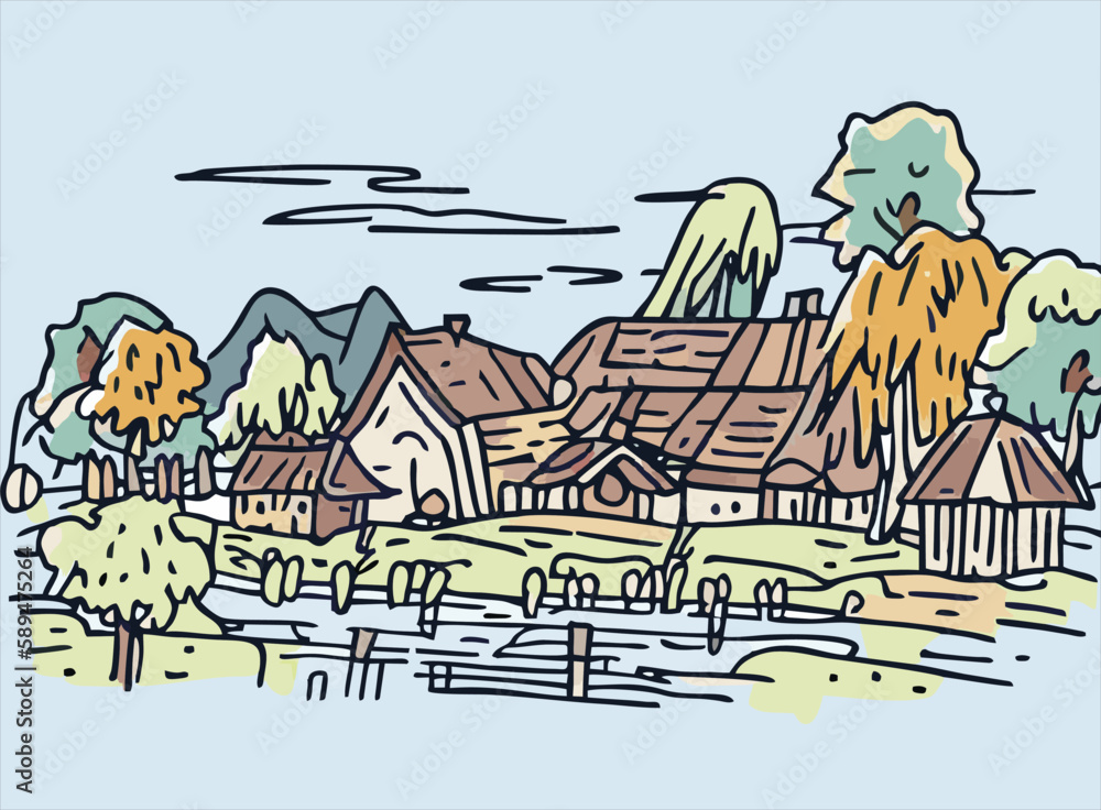 Village scenery Vector Illustration, Hand Drawn. Village house sketch art illustration.
Simple Sketched Hare ideal for Cards, Posters, Wall Art. T shirts.