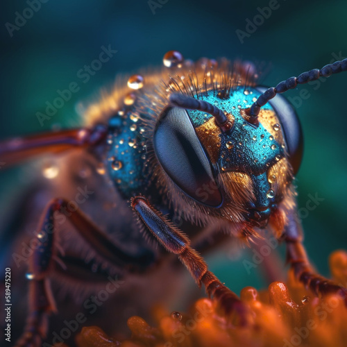 Clous up of a bee in pollution, ai generative © MendyZa