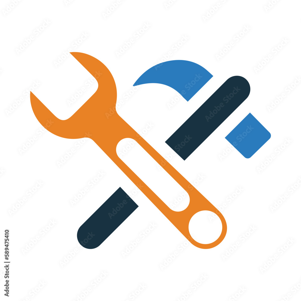 wrench, hammer, work tools icon