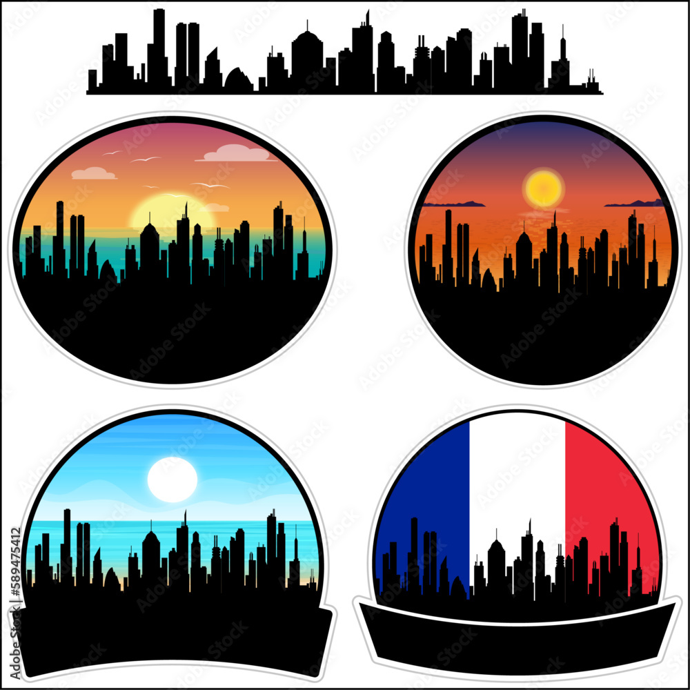 Villeparisis Skyline Silhouette France Flag Travel Souvenir Sticker Sunset Background Vector Illustration SVG EPS AI