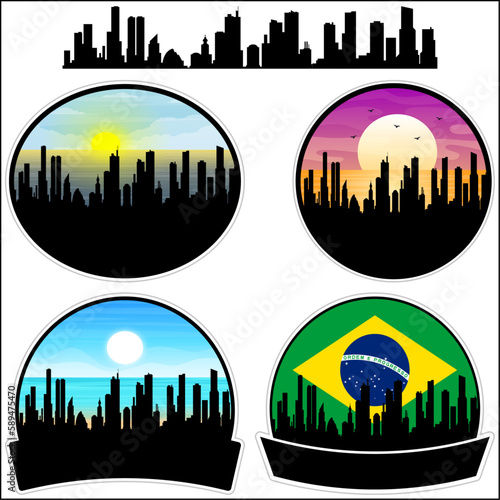 Alenquer Skyline Silhouette Brazil Flag Travel Souvenir Sticker Sunset Background Vector Illustration SVG EPS AI photo