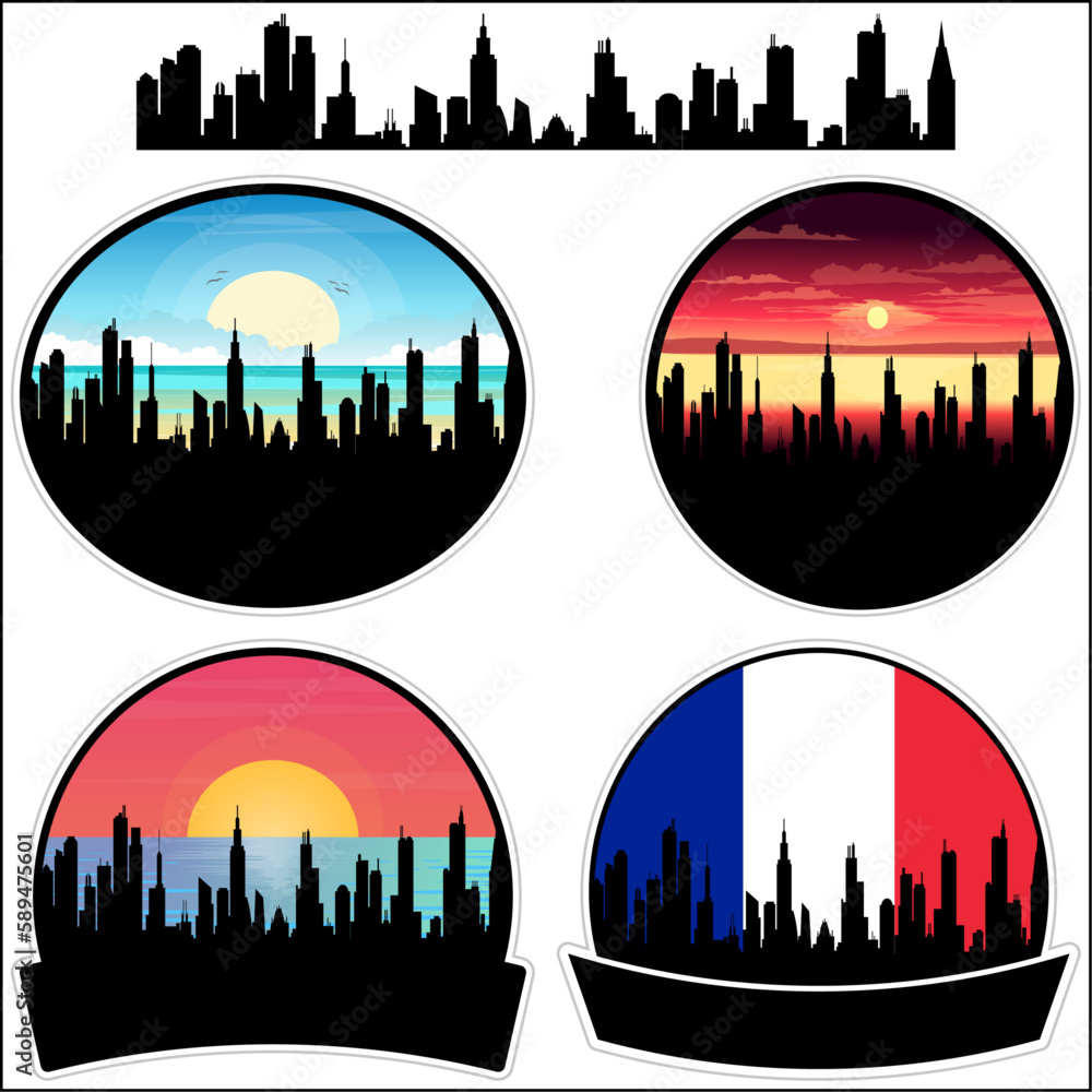 Gonesse Skyline Silhouette France Flag Travel Souvenir Sticker Sunset Background Vector Illustration SVG EPS AI