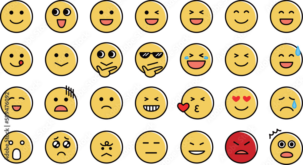 Icon set of expressive emoticons. Vector illustration isolated on white background. Icon set of expressive emoticons. Vector illustration isolated on white background.