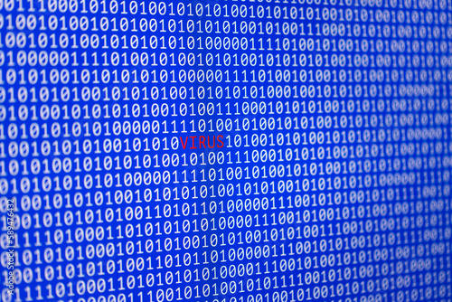 Search for viruses in binary data. The word VIRUS is written among zeros and ones.