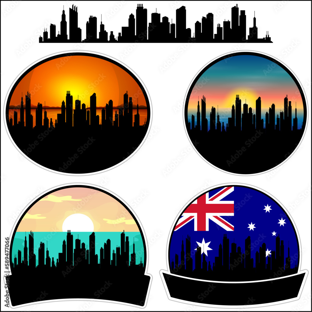 Armidale Skyline Silhouette Australia Flag Travel Souvenir Sticker Sunset Background Vector Illustration SVG EPS AI