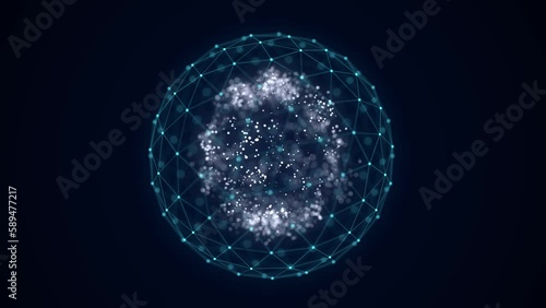 Futuristic blue sphere of particles and lines. Network connection big data. Abstract technology background. 3d rendering.