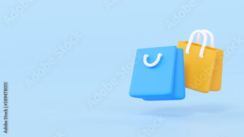 Paper bag 3d render illustration - gift package, commerce element and cartoon shop product. Fashion icon