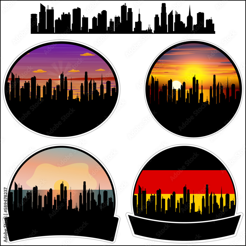 Salzwedel Skyline Silhouette Germany Flag Travel Souvenir Sticker Sunset Background Vector Illustration SVG EPS AI