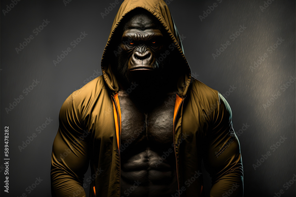 Fototapeta premium An image of a fitness gorilla adorned in athletic attire. Ai generated 