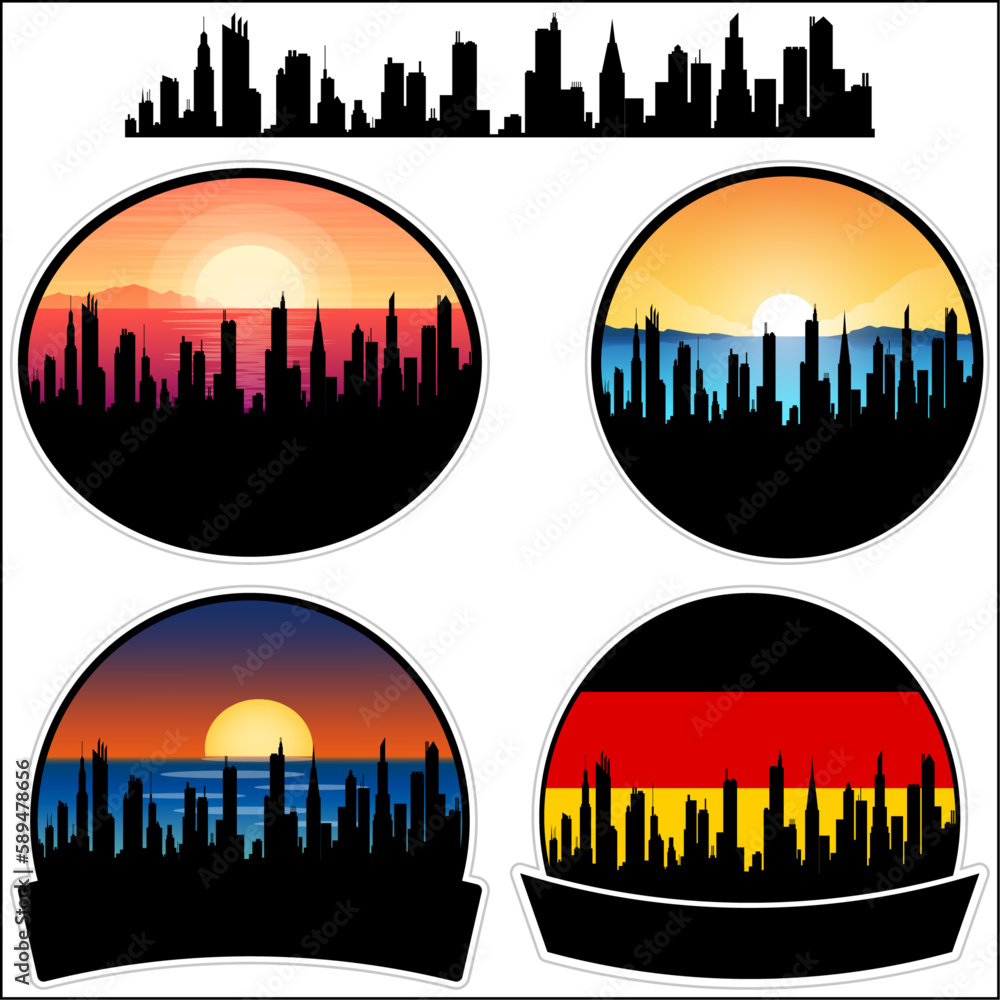 Sehnde Skyline Silhouette Germany Flag Travel Souvenir Sticker Sunset Background Vector Illustration SVG EPS AI