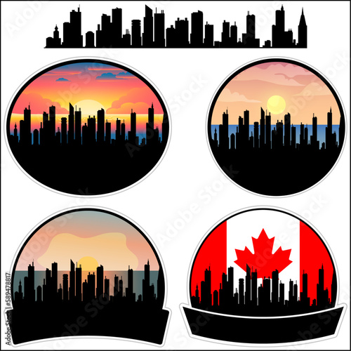 Tecumseh Skyline Silhouette Canada Flag Travel Souvenir Sticker Sunset Background Vector Illustration SVG EPS AI photo