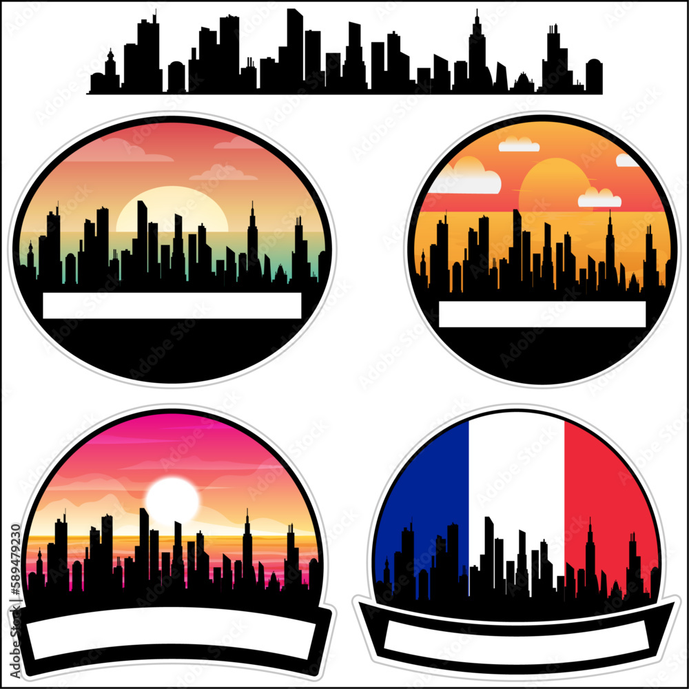 Grande Synthe Skyline Silhouette France Flag Travel Souvenir Sticker Sunset Background Vector Illustration SVG EPS AI