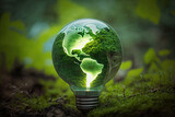 A light bulb displays a world map in green. Ai generated 