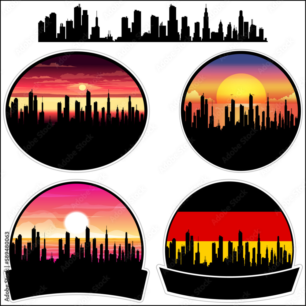 Stadthagen Skyline Silhouette Germany Flag Travel Souvenir Sticker Sunset Background Vector Illustration SVG EPS AI