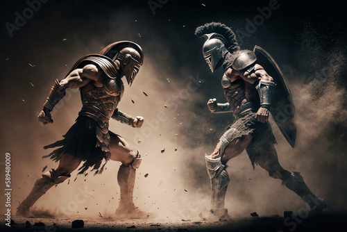 Action sequence of a Spartan warrior in a movie scene, Generative Ai