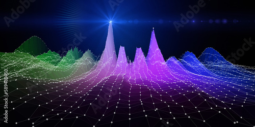 Abstract  background data graph from dots  and  lines with star spot on black. Big Data. Technology  wireframe  concept data in virtual space. Banner for business, science and technology analytics. photo