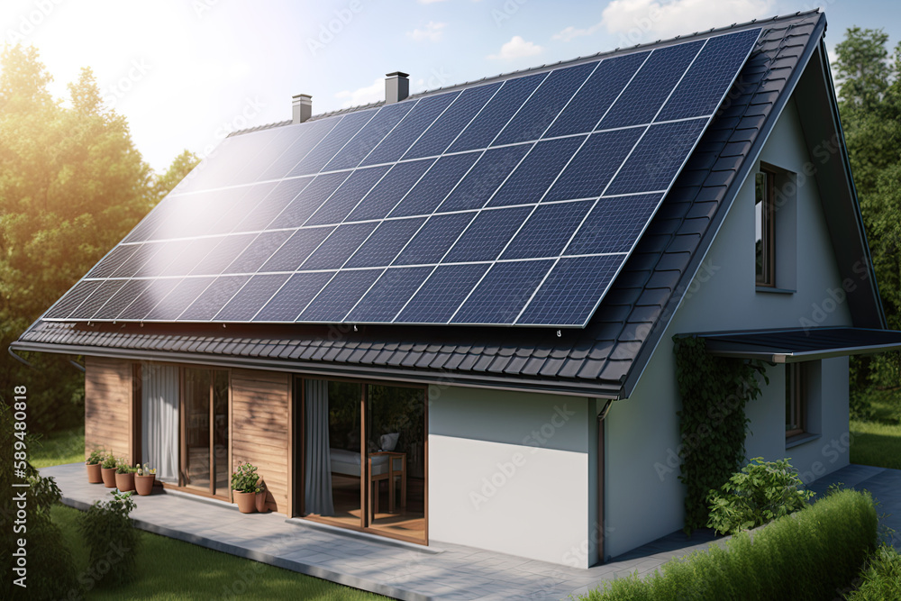 Solar panels on the roof of a private house. Ai generated Solar panels on the roof of a private house. Ai generated