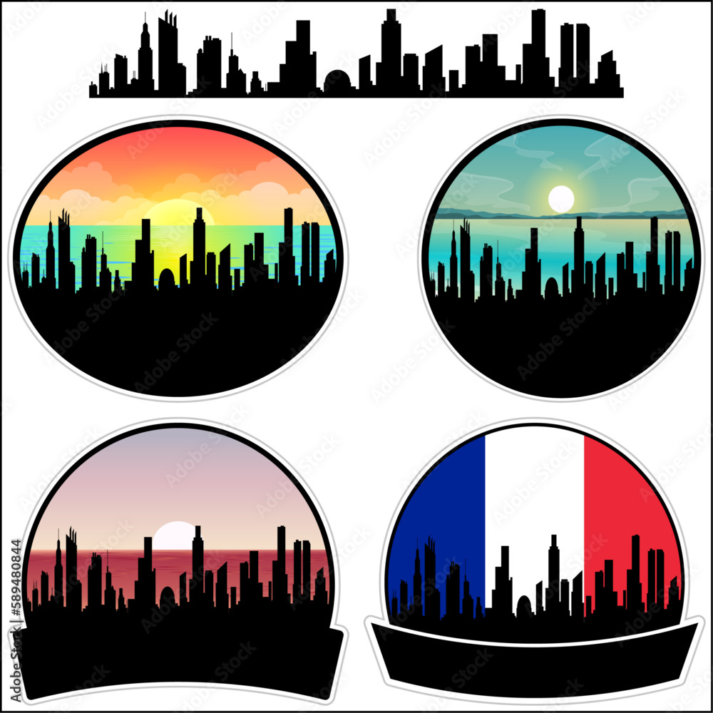 Le Creusot Skyline Silhouette France Flag Travel Souvenir Sticker Sunset Background Vector Illustration SVG EPS AI