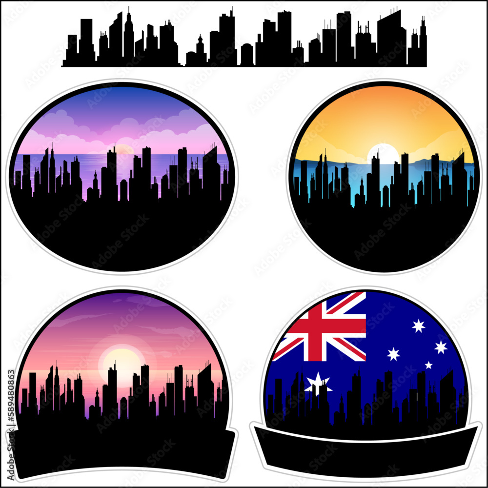 Gympie Skyline Silhouette Australia Flag Travel Souvenir Sticker Sunset Background Vector Illustration SVG EPS AI