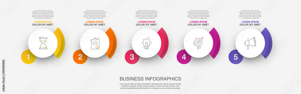 Vector infographic design template. Modern timeline concept with 5 ...
