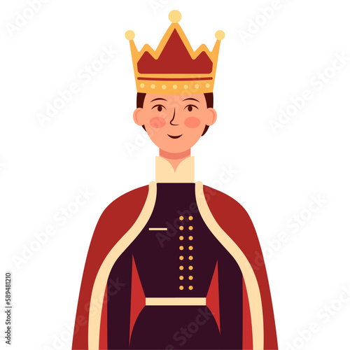 A boy prince, a cartoon boy with a crown on his head and a costume. Vector
