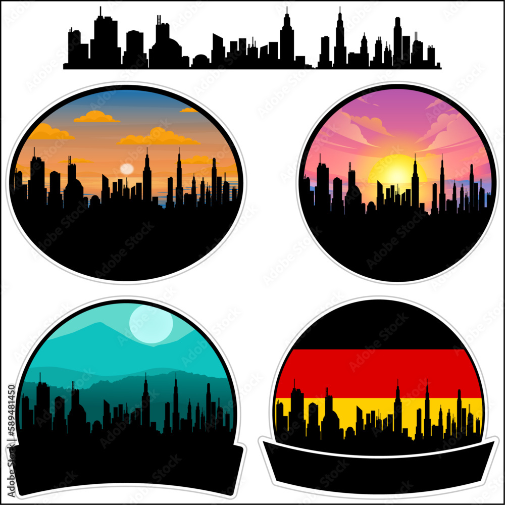 Schramberg Skyline Silhouette Germany Flag Travel Souvenir Sticker Sunset Background Vector Illustration SVG EPS AI