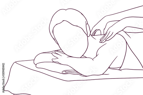 Relaxing Woman Getting a Massage. Wellness and Spa Concept. Hand Drawn Vector Illustration