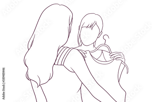 Happy Woman Shopping for Clothes. Hand Drawn Vector Illustration