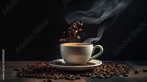 Coffee on black background. Illustration AI Generative.