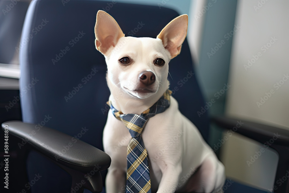 Office dog chihuahua in a tie sits in a chair. Generative AI Stock ...