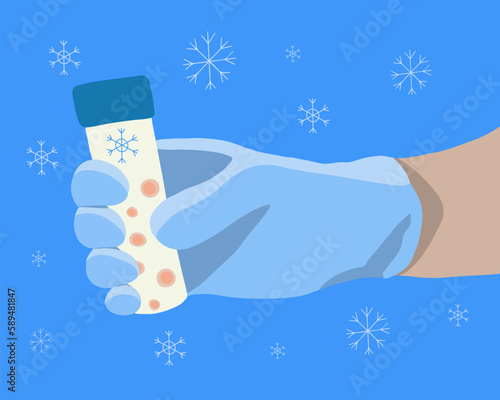 Egg freezing vector isolated illustration. Egg cells in a test tube. Artificial insemination. Egg donation.