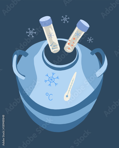 Vector isolated illustration of cryopreservation of eggs and sperm. Egg donation. Sperm donation. Artificial insemination. Cryobiology.