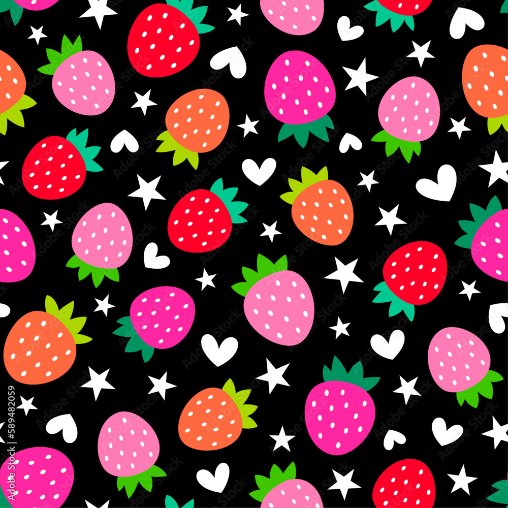 Cute strawberry with heart and star seamless pattern background. Cute strawberry with heart and star seamless pattern background.