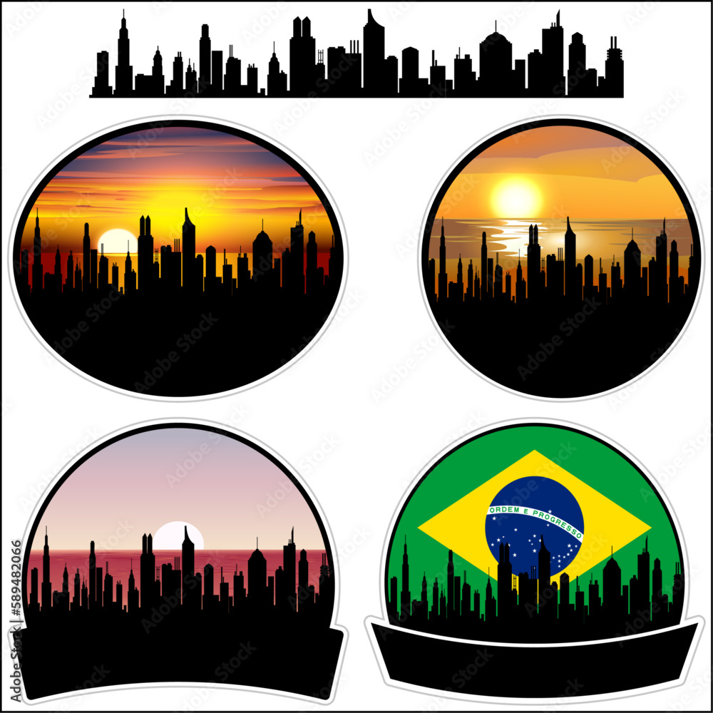 Pacatu Skyline Silhouette Brazil Flag Travel Souvenir Sticker Sunset Background Vector Illustration SVG EPS AI