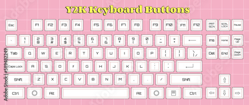 Y2K oldschool retro keyboard buttons collection, vector symbols and objects illustration.