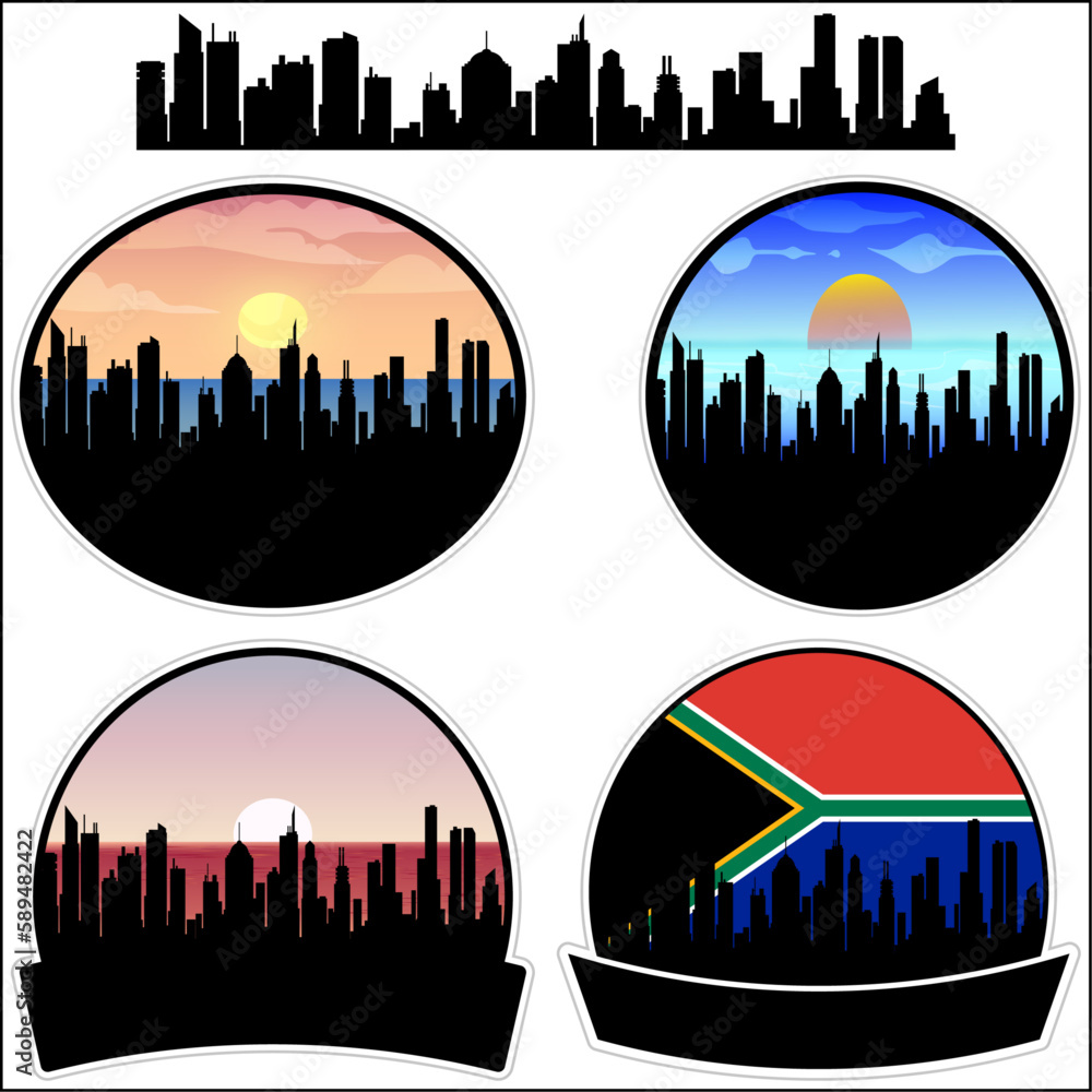 Komatipoort Skyline Silhouette South Africa Flag Travel Souvenir Sticker Sunset Background Vector Illustration SVG EPS AI