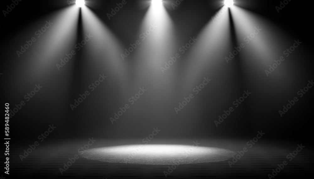 immerse yourself in an ethereal world: empty dark stage transformed with mist, fog, and grey spotlights, perfect for showcasing artistic works and products. generative ai immerse yourself in an ethereal world: empty dark stage transformed with mist, fog, and grey spotlights, perfect for showcasing artistic works and products. generative ai