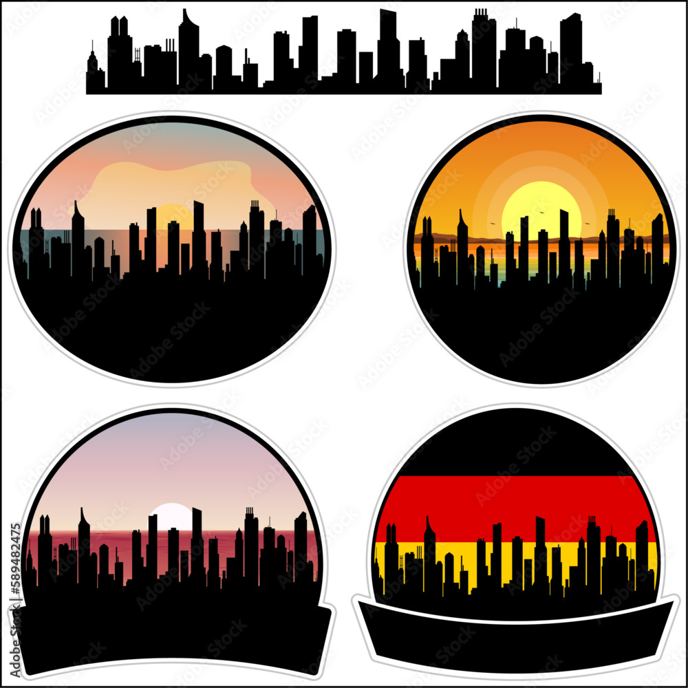 Duderstadt Skyline Silhouette Germany Flag Travel Souvenir Sticker Sunset Background Vector Illustration SVG EPS AI