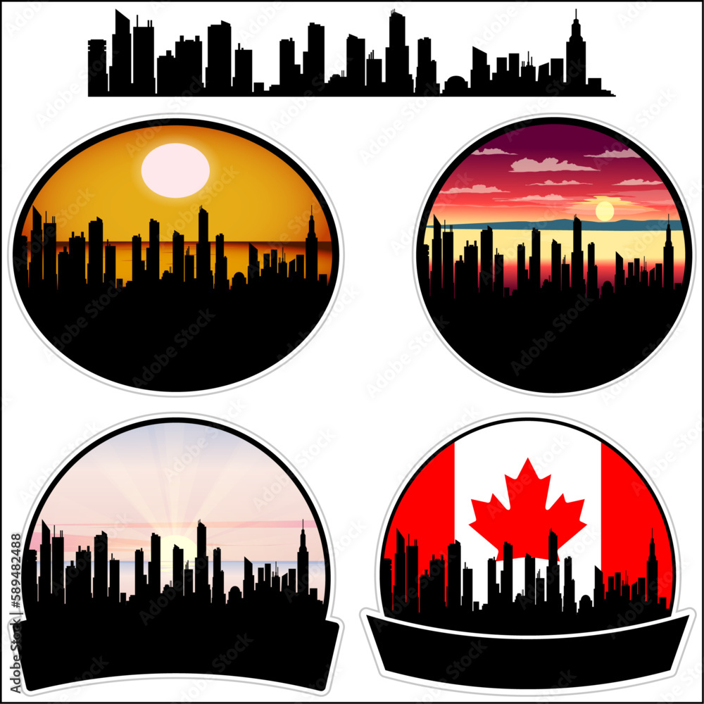 Essex Skyline Silhouette Canada Flag Travel Souvenir Sticker Sunset Background Vector Illustration SVG EPS AI
