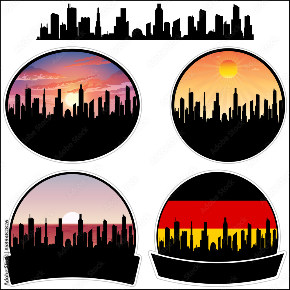 Schifferstadt Skyline Silhouette Germany Flag Travel Souvenir Sticker Sunset Background Vector Illustration SVG EPS AI