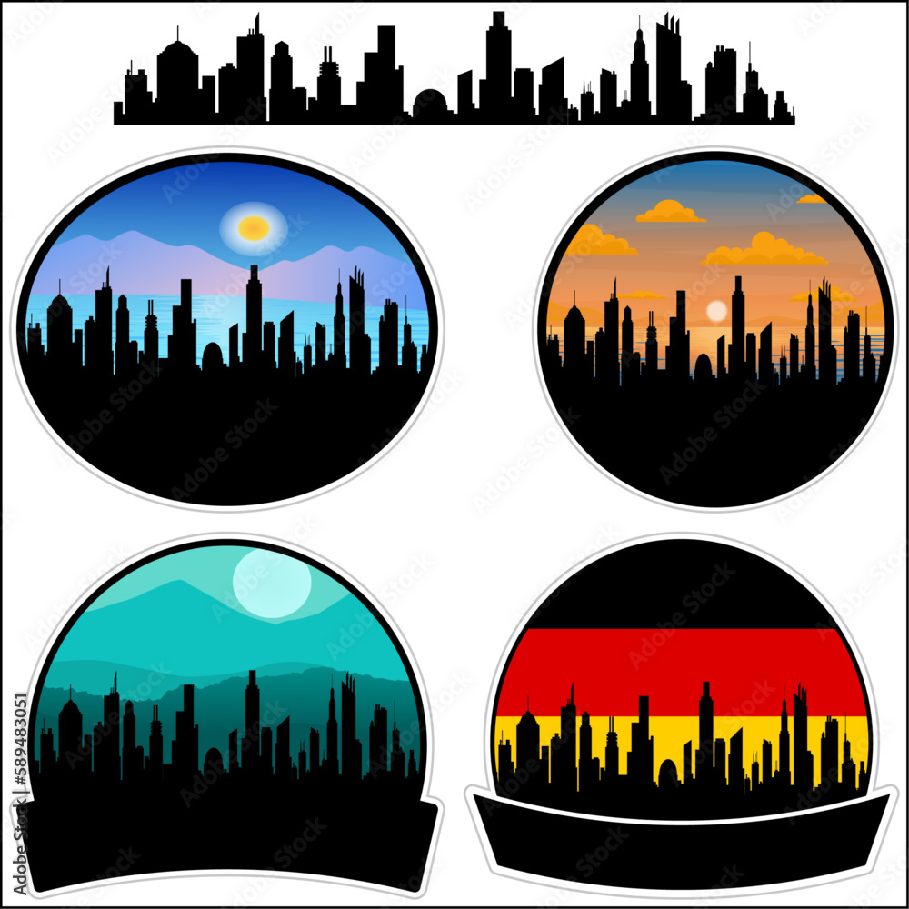 Torgau Skyline Silhouette Germany Flag Travel Souvenir Sticker Sunset Background Vector Illustration SVG EPS AI