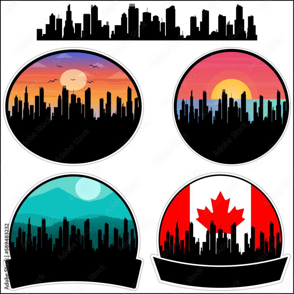 Chestermere Skyline Silhouette Canada Flag Travel Souvenir Sticker Sunset Background Vector Illustration SVG EPS AI