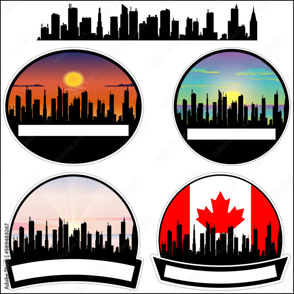 Saint Lazare Skyline Silhouette Canada Flag Travel Souvenir Sticker Sunset Background Vector Illustration SVG EPS AI